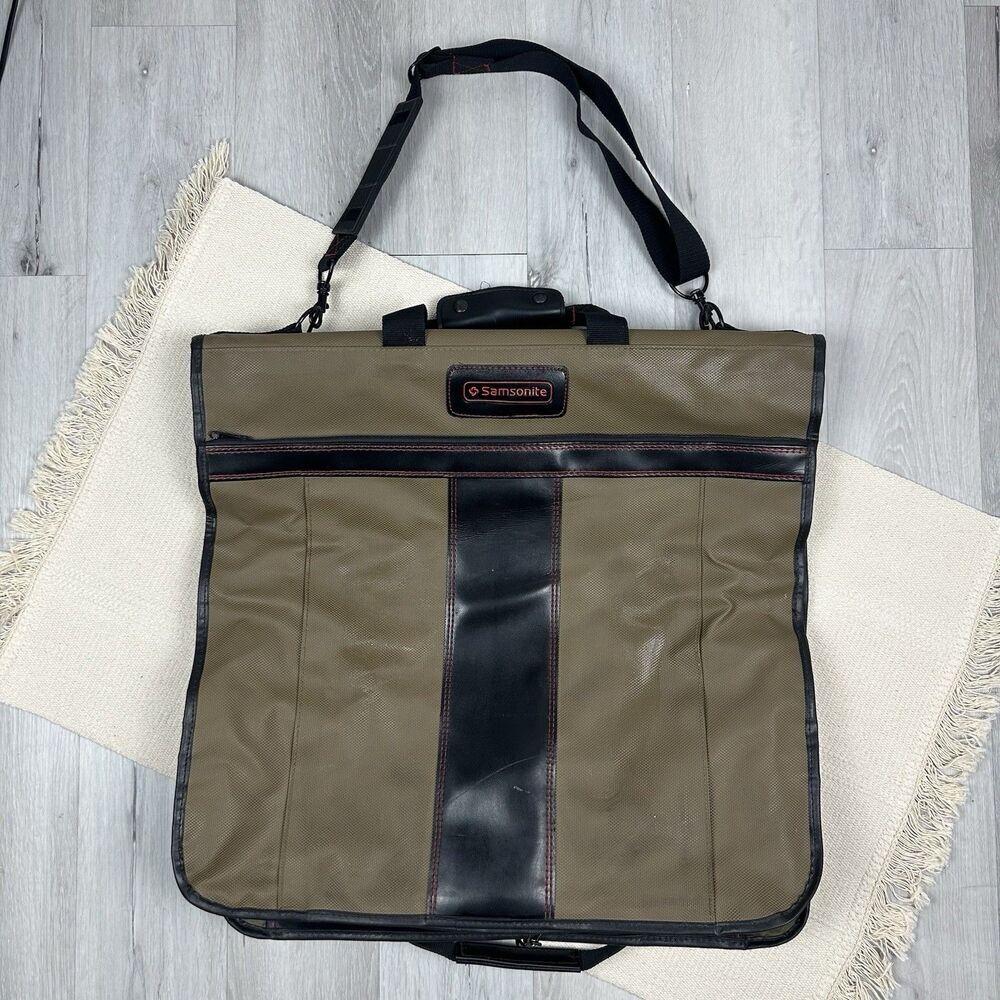 Vintage Samsonite Khaki Hanging Garment Bag Luggage Suit Dress Shldr Strap READ